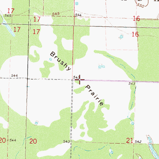 Topographic Map of Brushy Prairie, OK