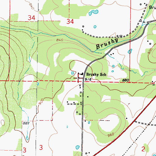 Topographic Map of Brushy Elementary School, OK