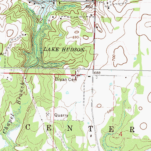 Topographic Map of Bryan-Lindsey Cemetery, OK