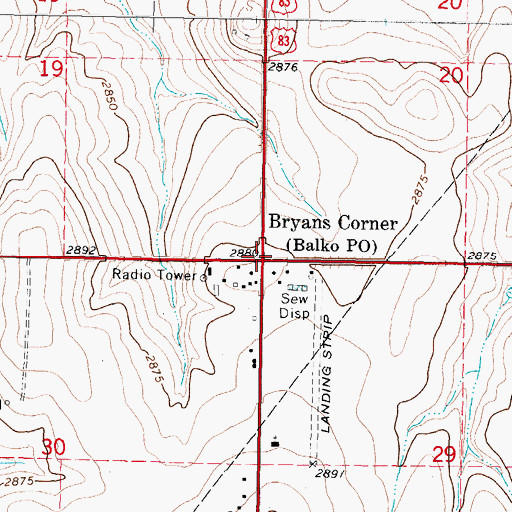 Topographic Map of Bryans Corner, OK