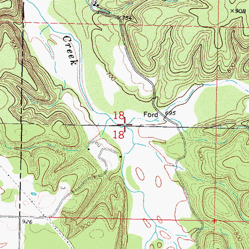 Topographic Map of Bryant Creek, OK