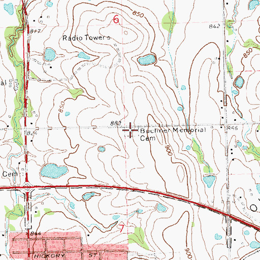 Topographic Map of Buchner Memorial Cemetery, OK