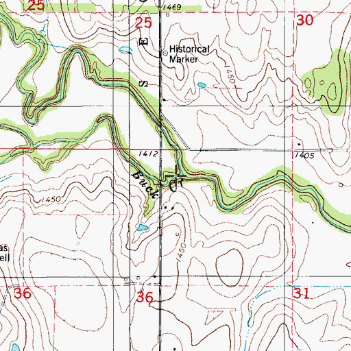 Topographic Map of Buck Creek, OK