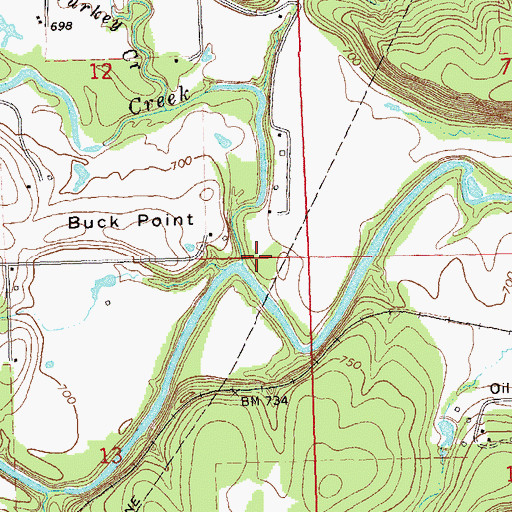 Topographic Map of Buck Creek, OK