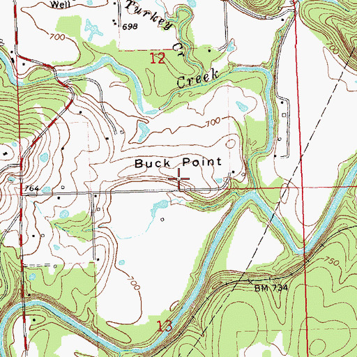 Topographic Map of Buck Point, OK