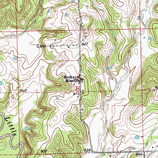 Topographic Map of Buckeye Mission, OK