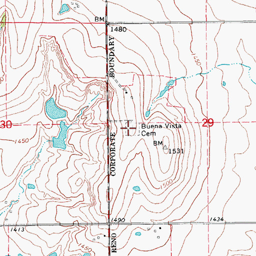 Topographic Map of Buena Vista Cemetery, OK