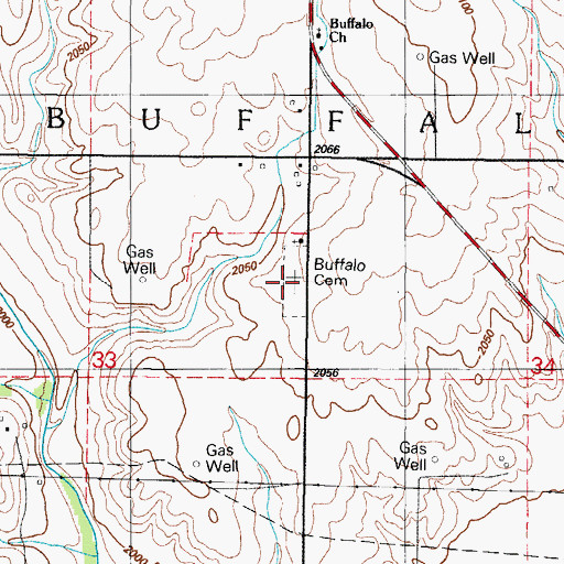 Topographic Map of Buffalo Cemetery, OK