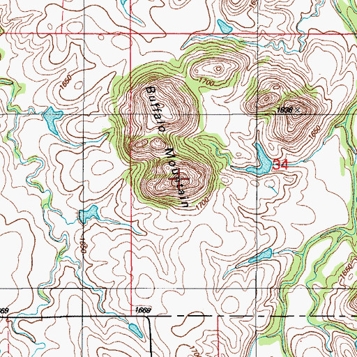 Topographic Map of Buffalo Mountain, OK