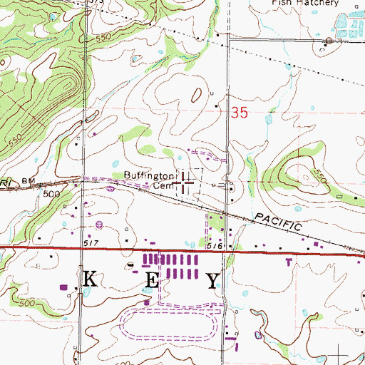 Topographic Map of Buffington Cemetery, OK