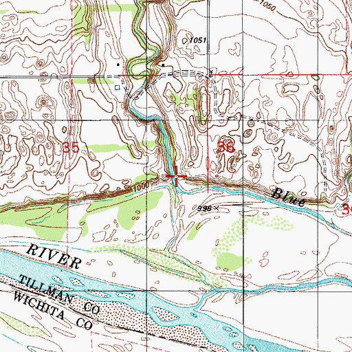 Topographic Map of Bule Creek, OK