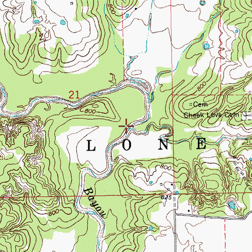 Topographic Map of Bull Creek, OK