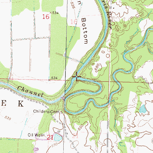 Topographic Map of Bull Creek, OK