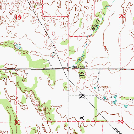 Topographic Map of Bull Creek, OK