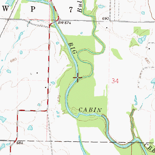 Topographic Map of Bull Creek, OK
