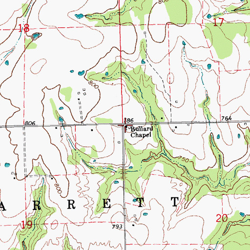 Topographic Map of Bullard Chapel, OK