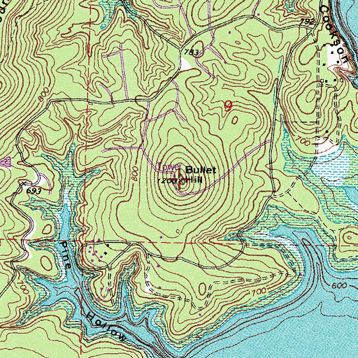 Topographic Map of Bullet Hill, OK