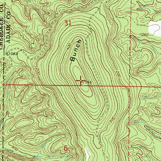 Topographic Map of Bunch Mountain, OK