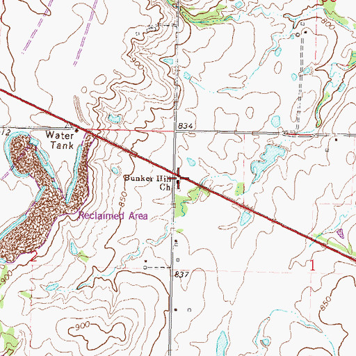 Topographic Map of Bunker Hill Church, OK