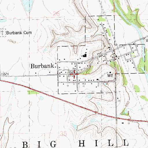Topographic Map of Burbank, OK