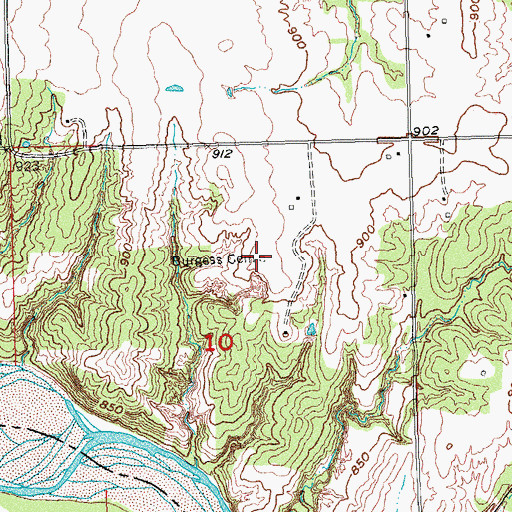 Topographic Map of Burgess Cemetery, OK