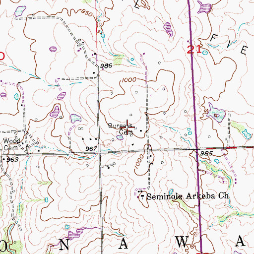 Topographic Map of Burgess Cemetery, OK