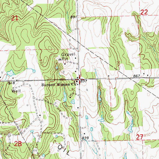 Topographic Map of Burnett Mission Church, OK