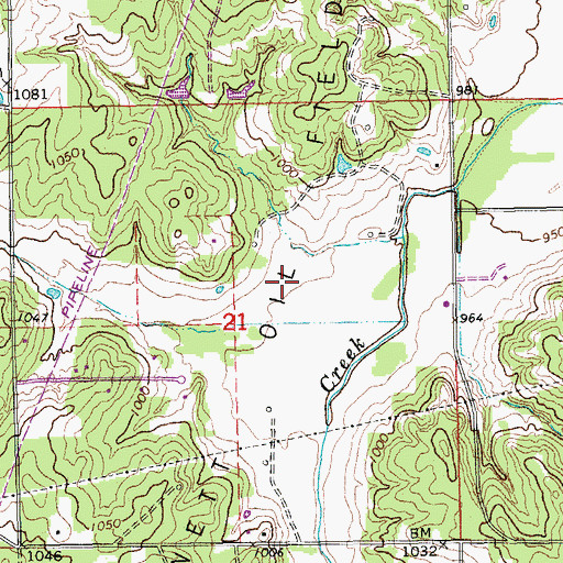 Topographic Map of Burnett Oil Field, OK