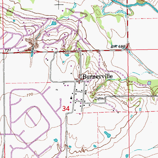 Topographic Map of Burneyville, OK