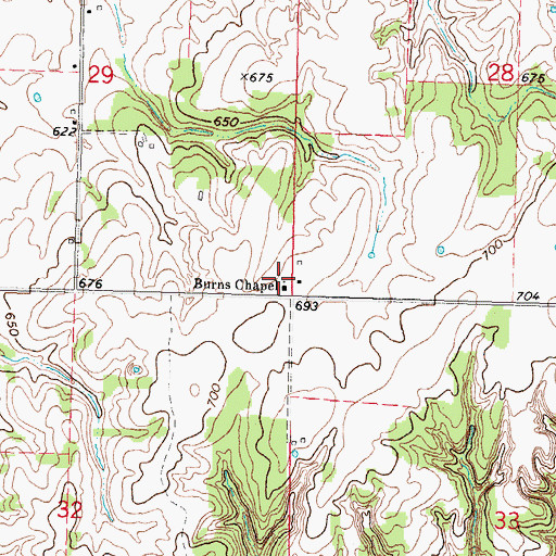 Topographic Map of Burns Chapel, OK