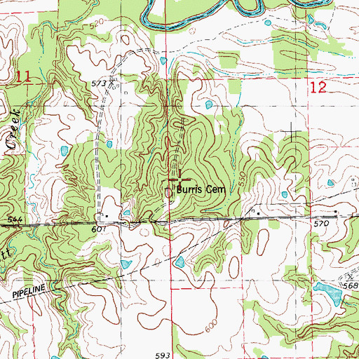Topographic Map of Burris Cemetery, OK