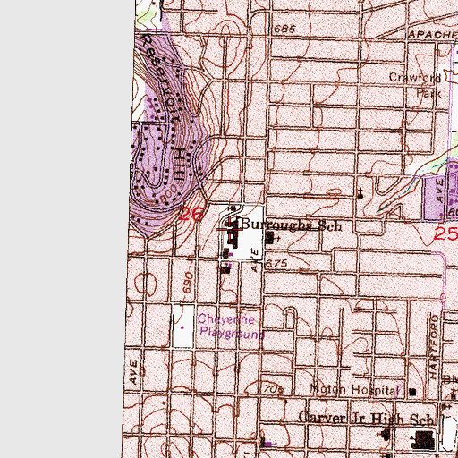 Topographic Map of Burroughs Elementary School, OK