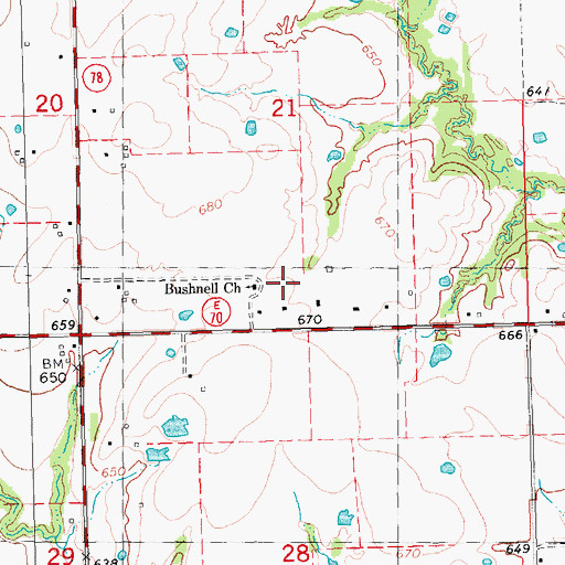 Topographic Map of Bushnell Church, OK