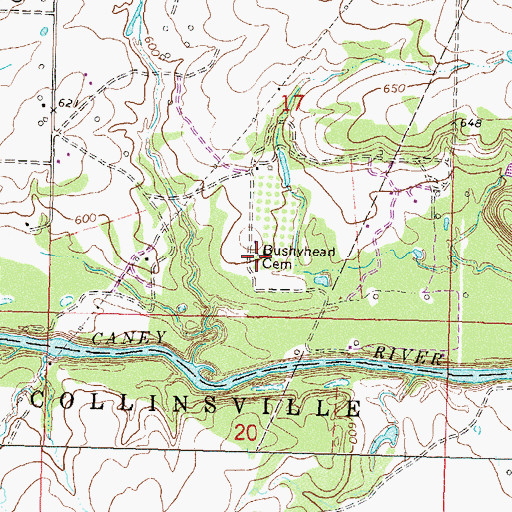 Topographic Map of Bushyhead Cemetery, OK
