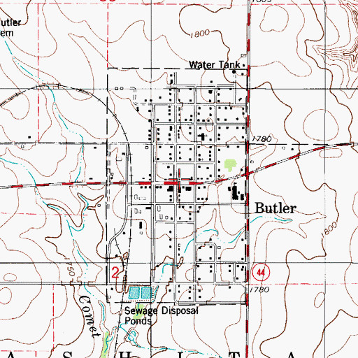 Topographic Map of Butler, OK