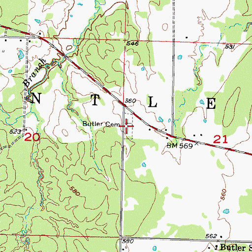 Topographic Map of Butler Cemetery, OK