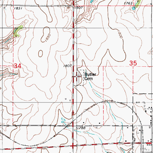 Topographic Map of Butler Cemetery, OK