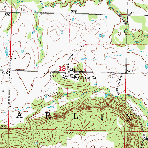 Topographic Map of Butler Creek Indian Baptist Church, OK