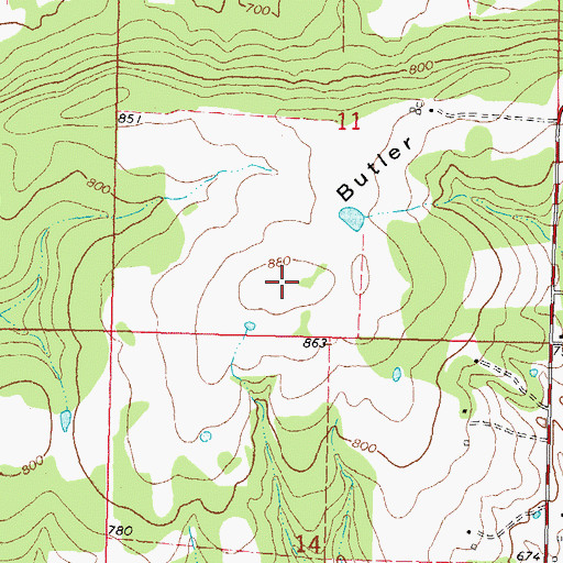 Topographic Map of Butler Hill, OK