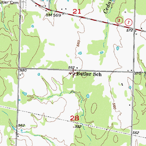 Topographic Map of Butler School, OK