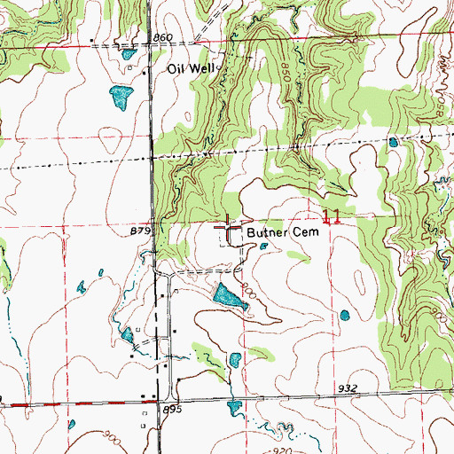 Topographic Map of Butner Cemetery, OK