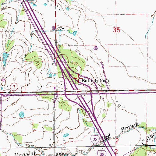 Topographic Map of Butterly Cemetery, OK