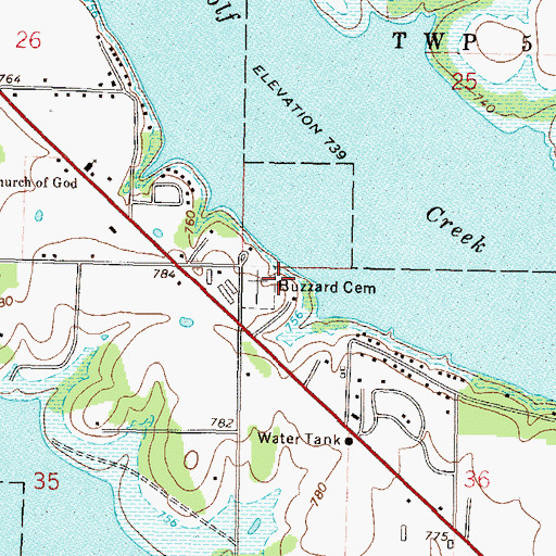 Topographic Map of Buzzard Cemetery, OK