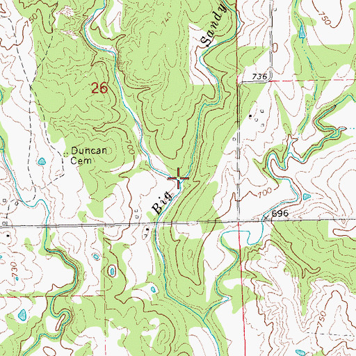 Topographic Map of Buzzard Creek, OK