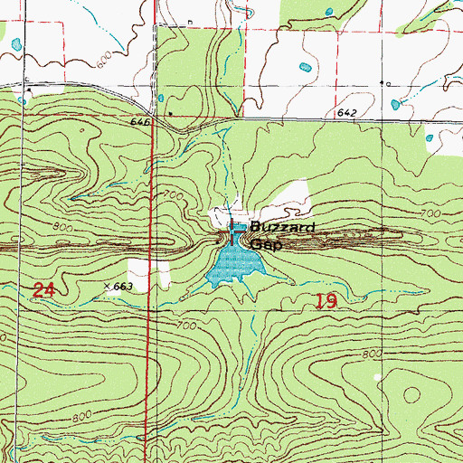 Topographic Map of Buzzard Gap, OK