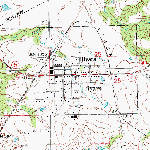 Topographic Map of Byars, OK
