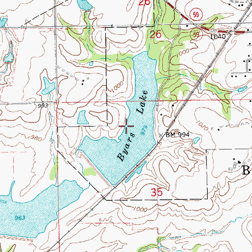 Topographic Map of Byars Lake, OK
