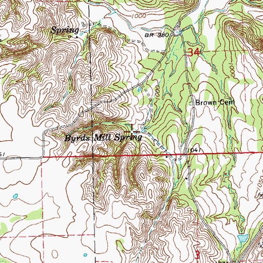 Topographic Map of Byrds Mill Spring, OK