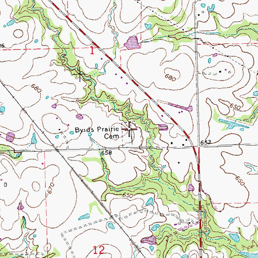 Topographic Map of Byrds Prairie Cemetery, OK