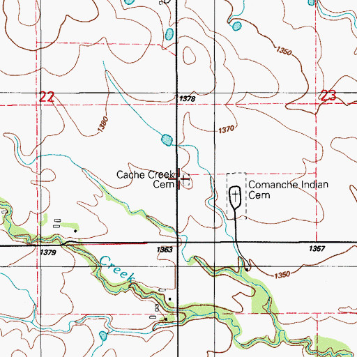 Topographic Map of Cache Creek Cemetery, OK